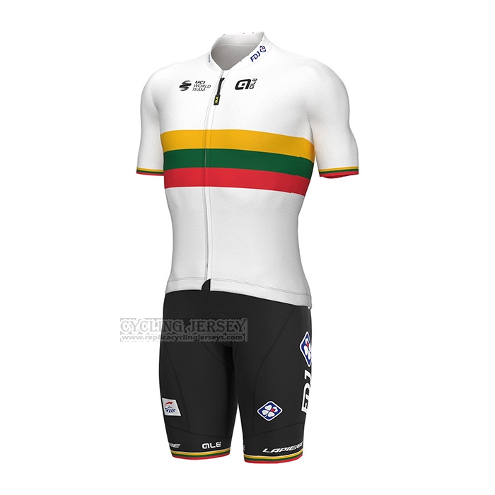 2022 Cycling Jersey Groupama FDJ White Yellow Green Red Short Sleeve and Bib Short